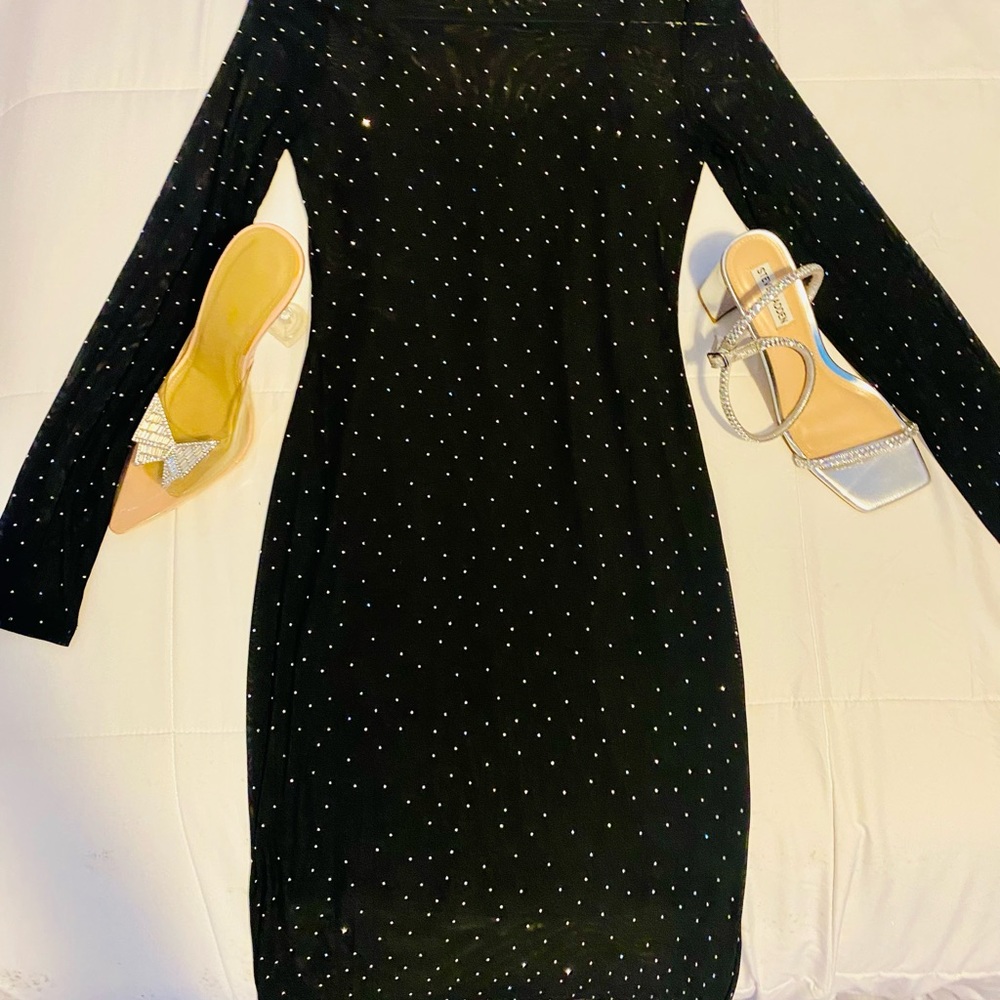 Black Sequin Embellished Long Sleeve Bodycon Dress